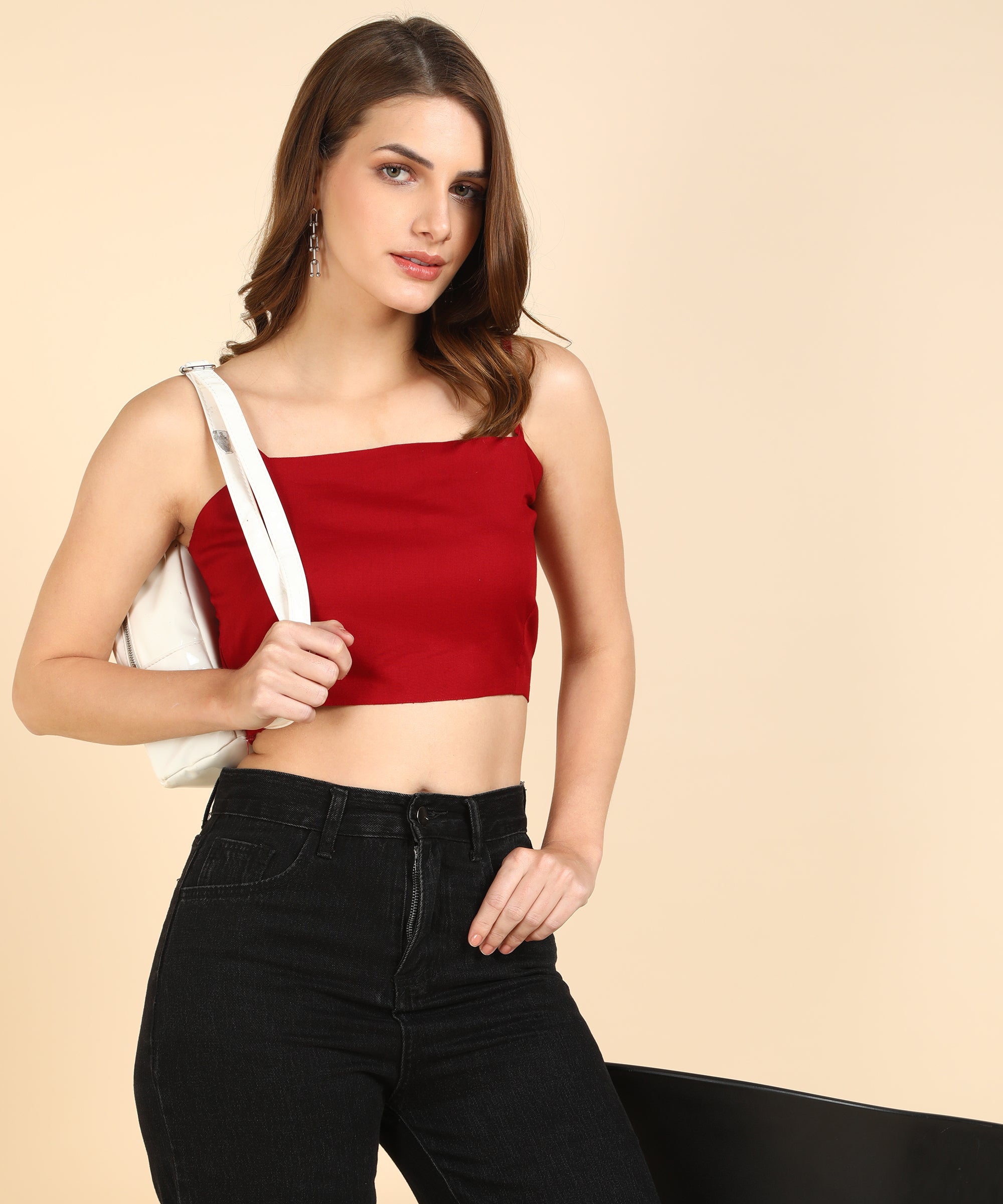 Me Craft  Casual Sleeveless Solid Women Maroon Crop Top