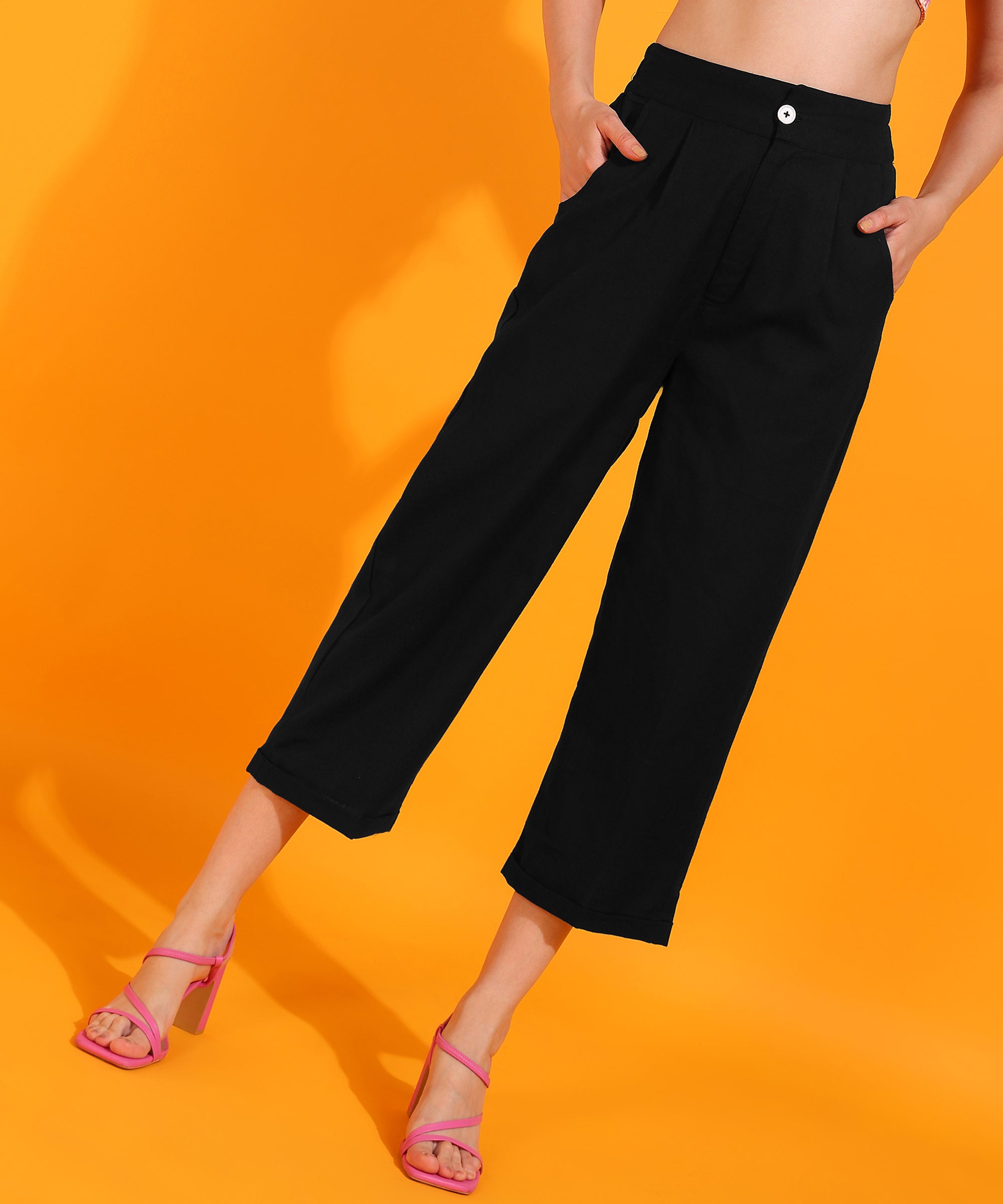 Me Craft Women Straight Fit Black Cotton Pant