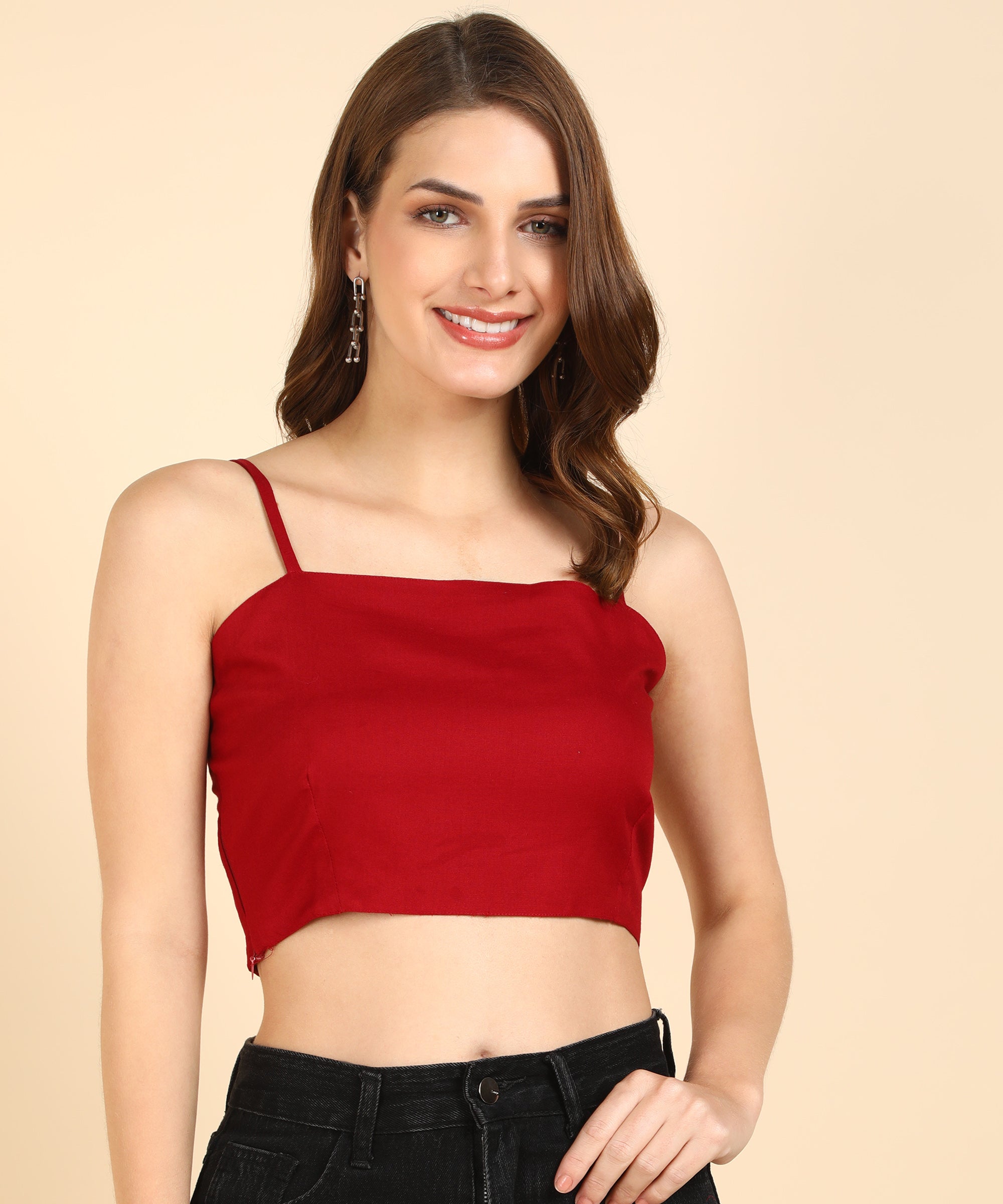 Me Craft  Casual Sleeveless Solid Women Maroon Crop Top