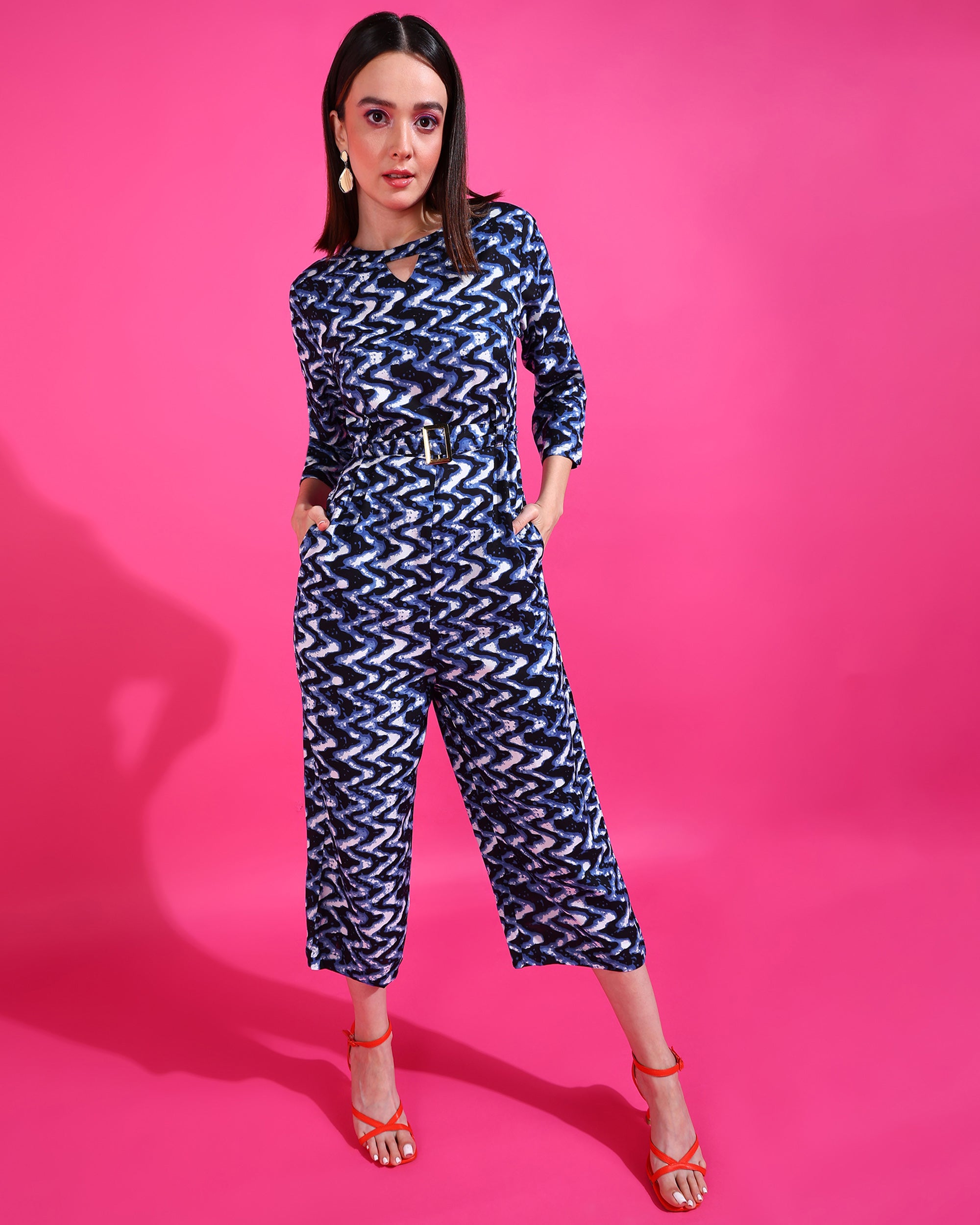 Me Craft Blue Printed Jumpsuit For Women