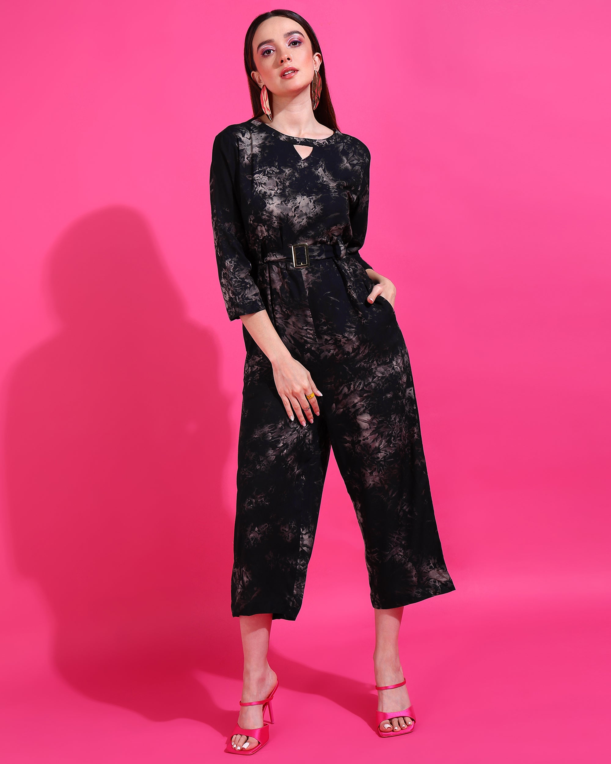 Me Craft Black Tie Dyed Jumpsuit For Women
