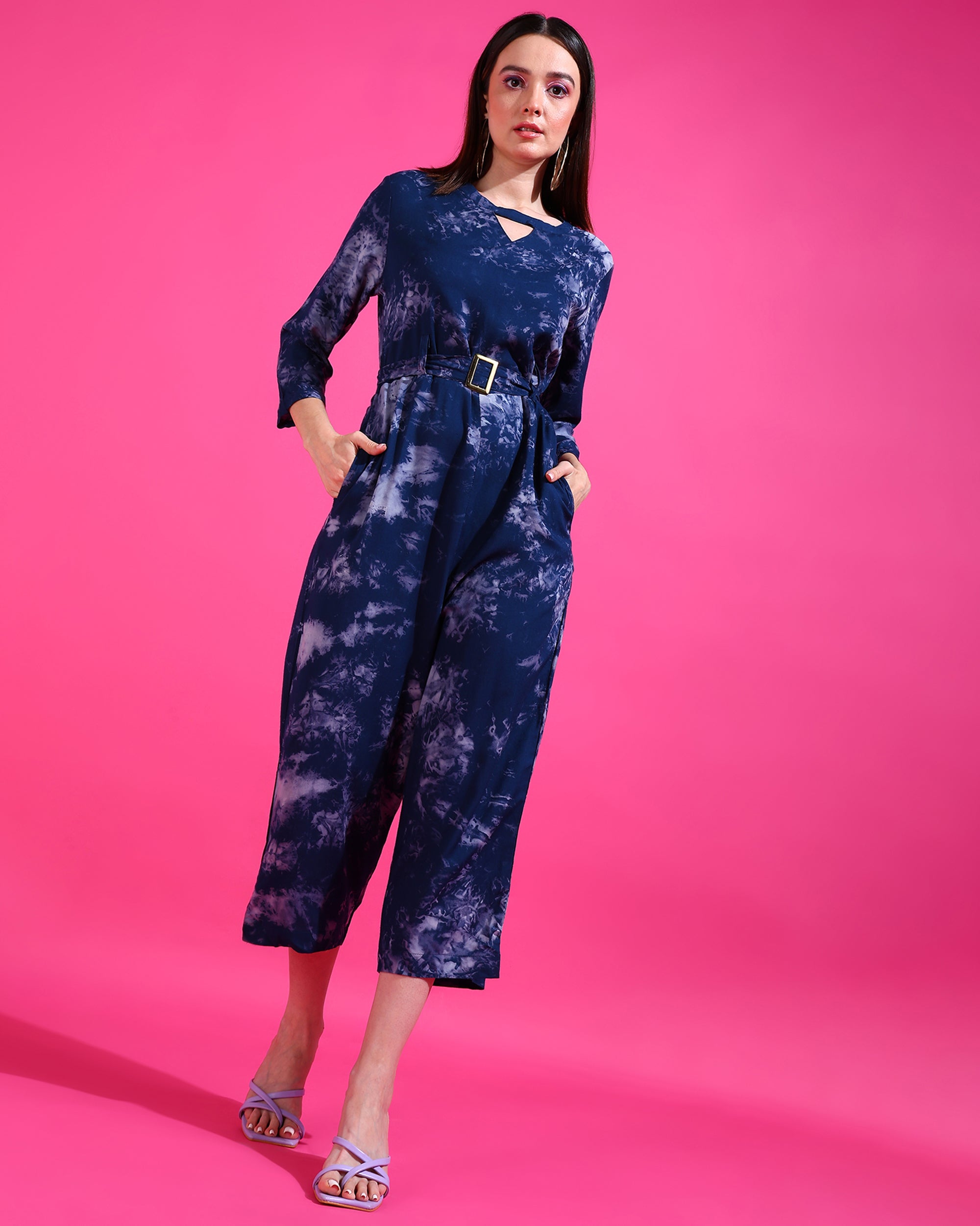 Me Craft Navy Blue Tie Dyed Jumpsuit For Women