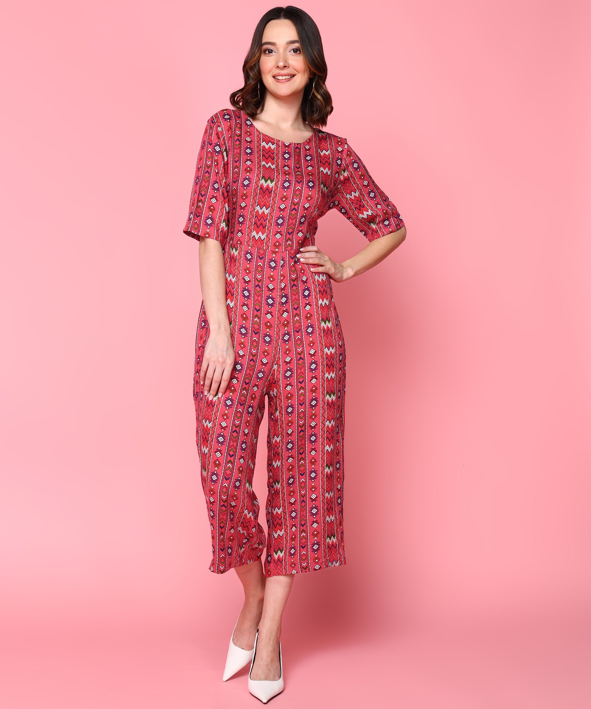 Me Craft Pink Printed Jumpsuit For Women