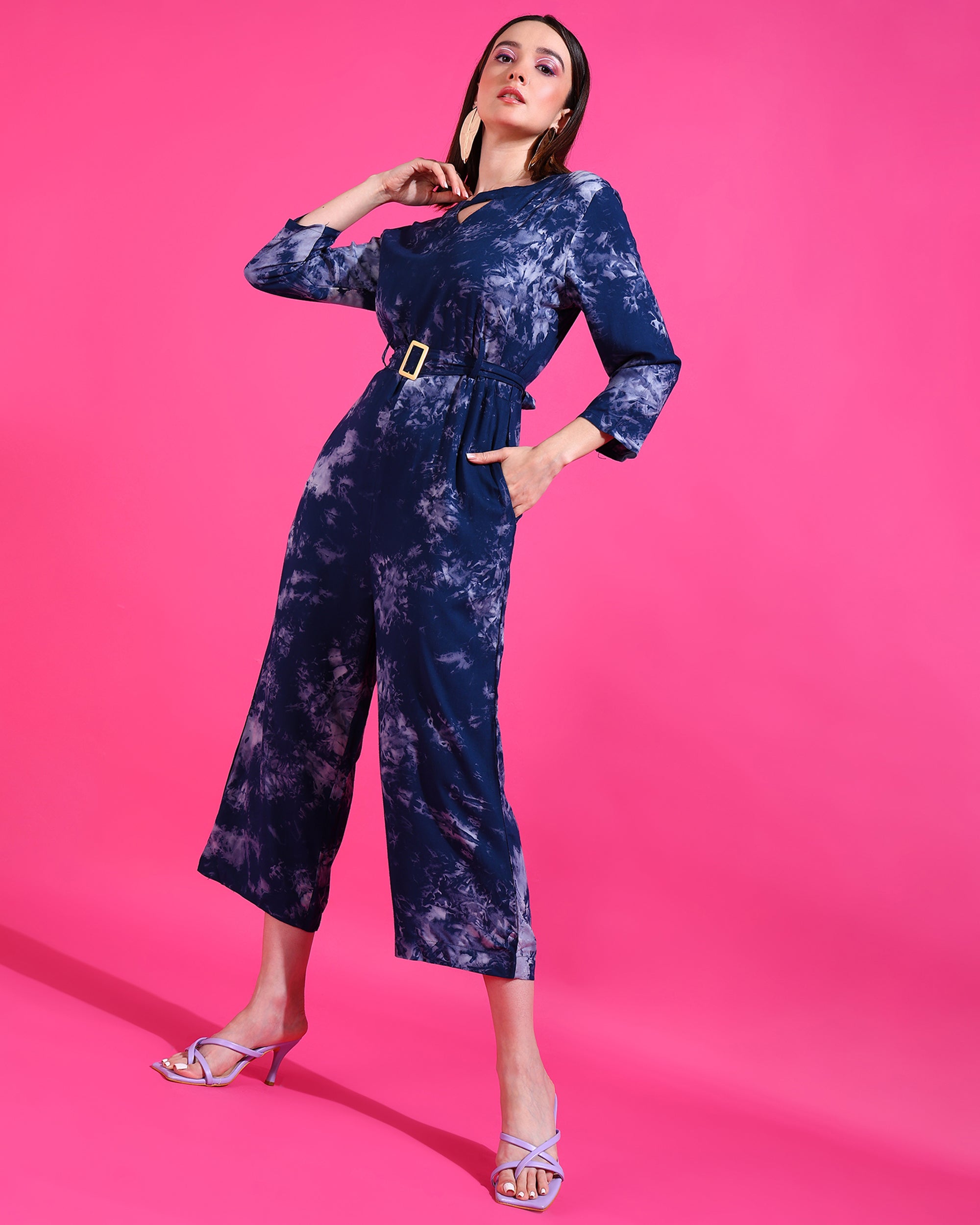 Me Craft Navy Blue Tie Dyed Jumpsuit For Women