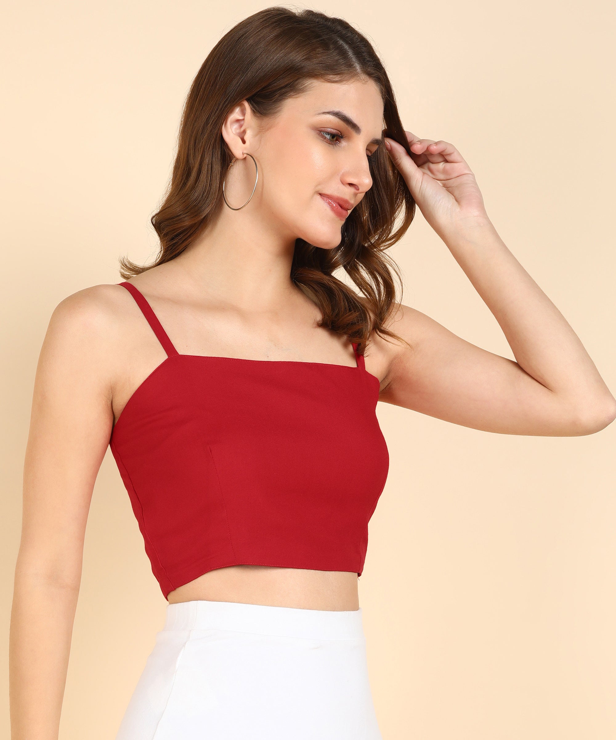 Me Craft  Casual Sleeveless Solid Women Red Crop Top