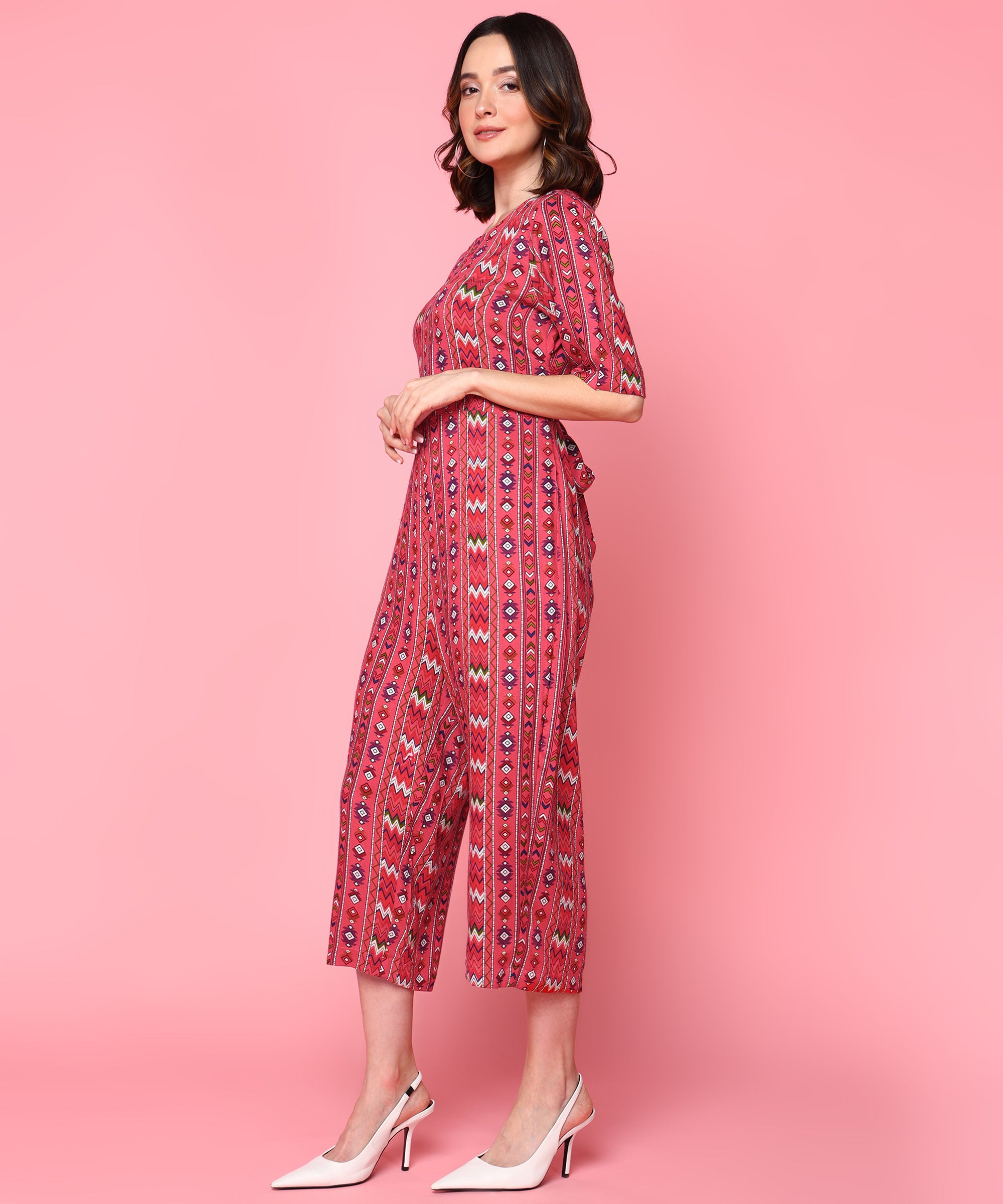 Me Craft Pink Printed Jumpsuit For Women