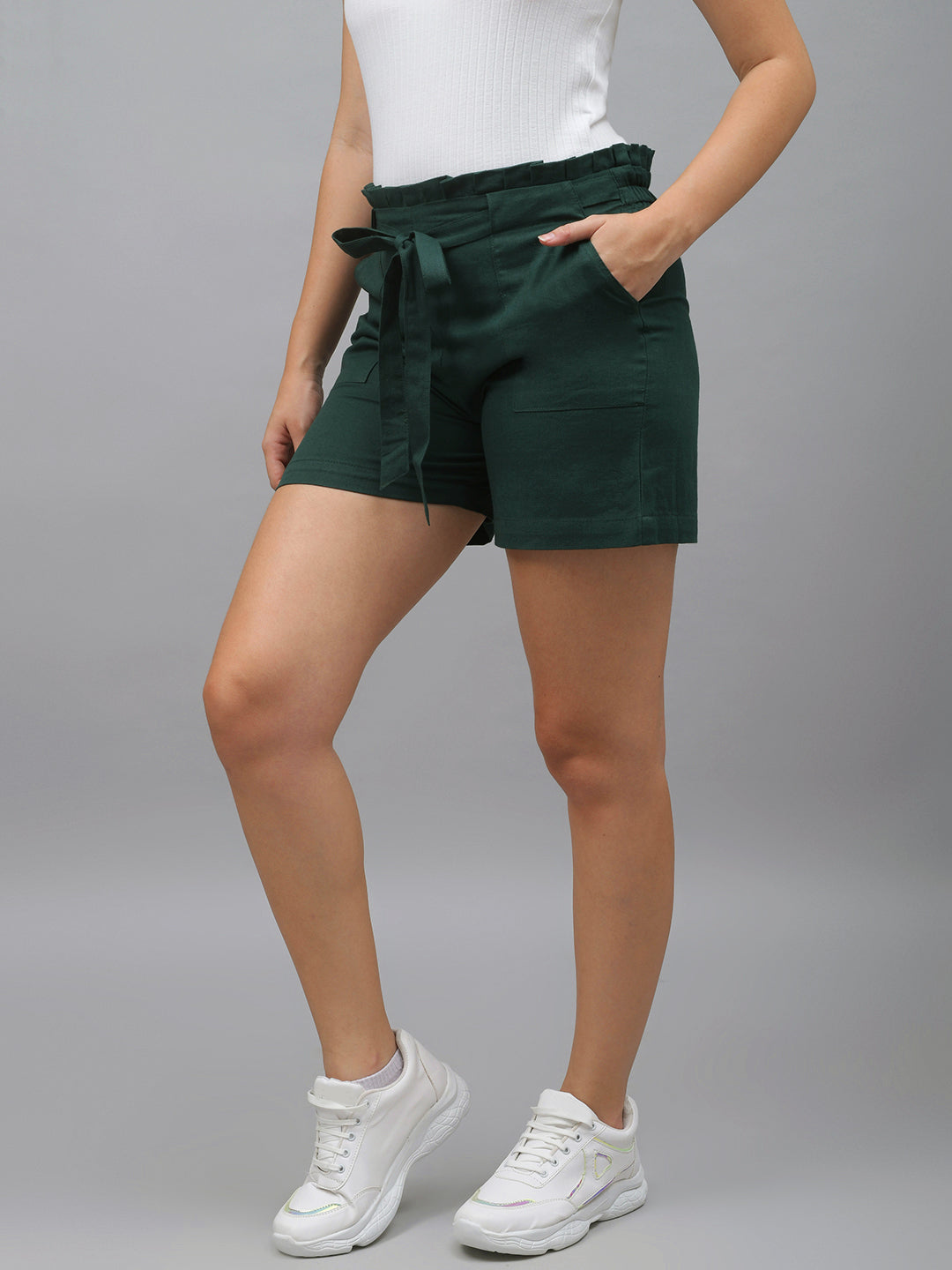 Me Craft Solid Women Bottle Green Regular Shorts