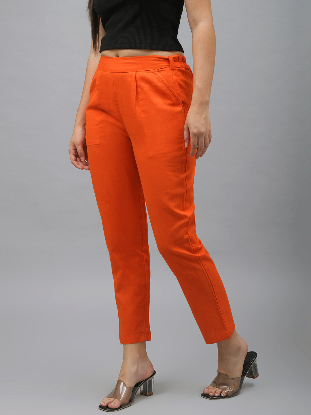 Me Craft Women Regular Fit Orange Cotton Blend Trousers