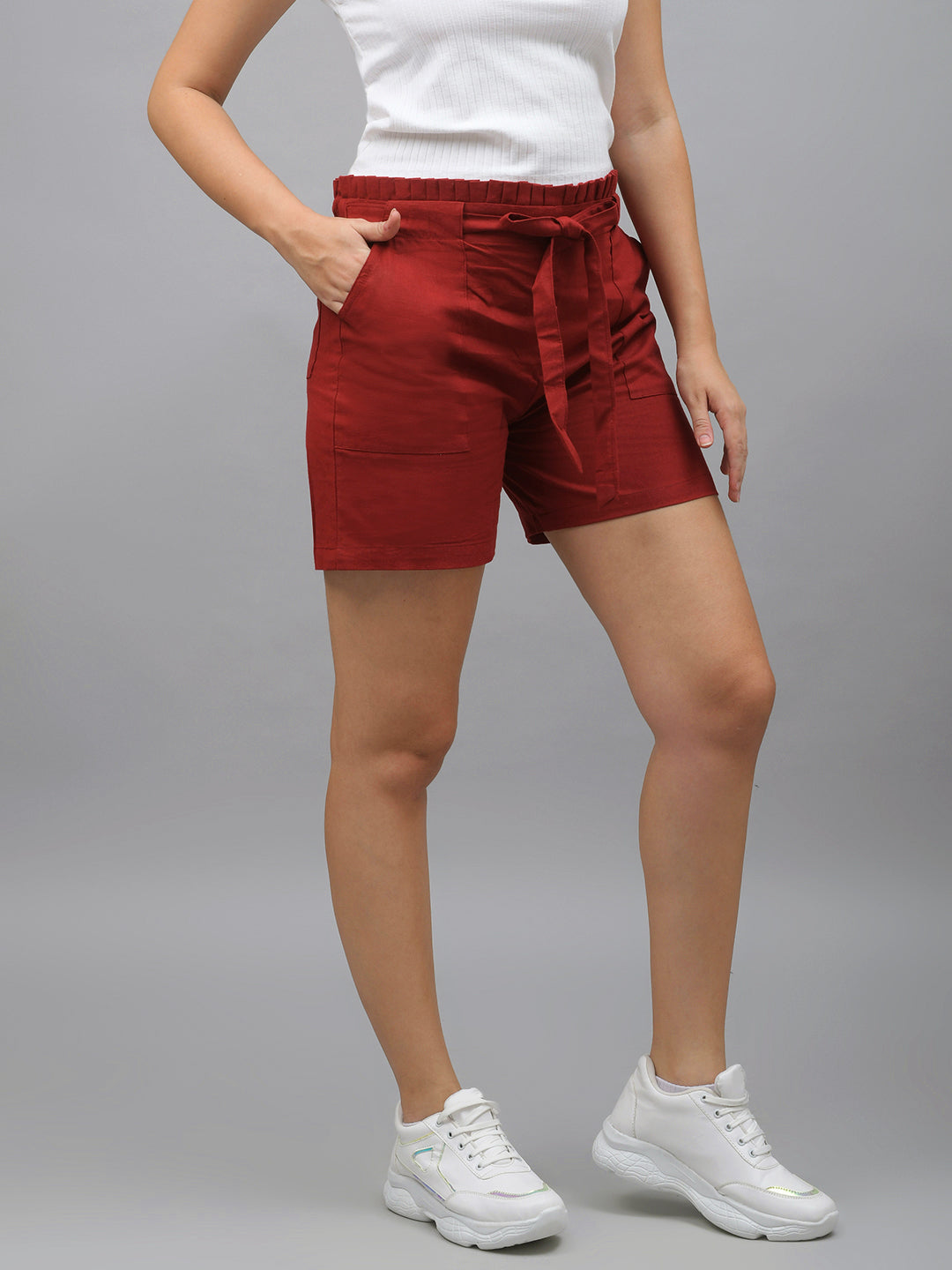 Me Craft Solid Women Maroon Regular Shorts