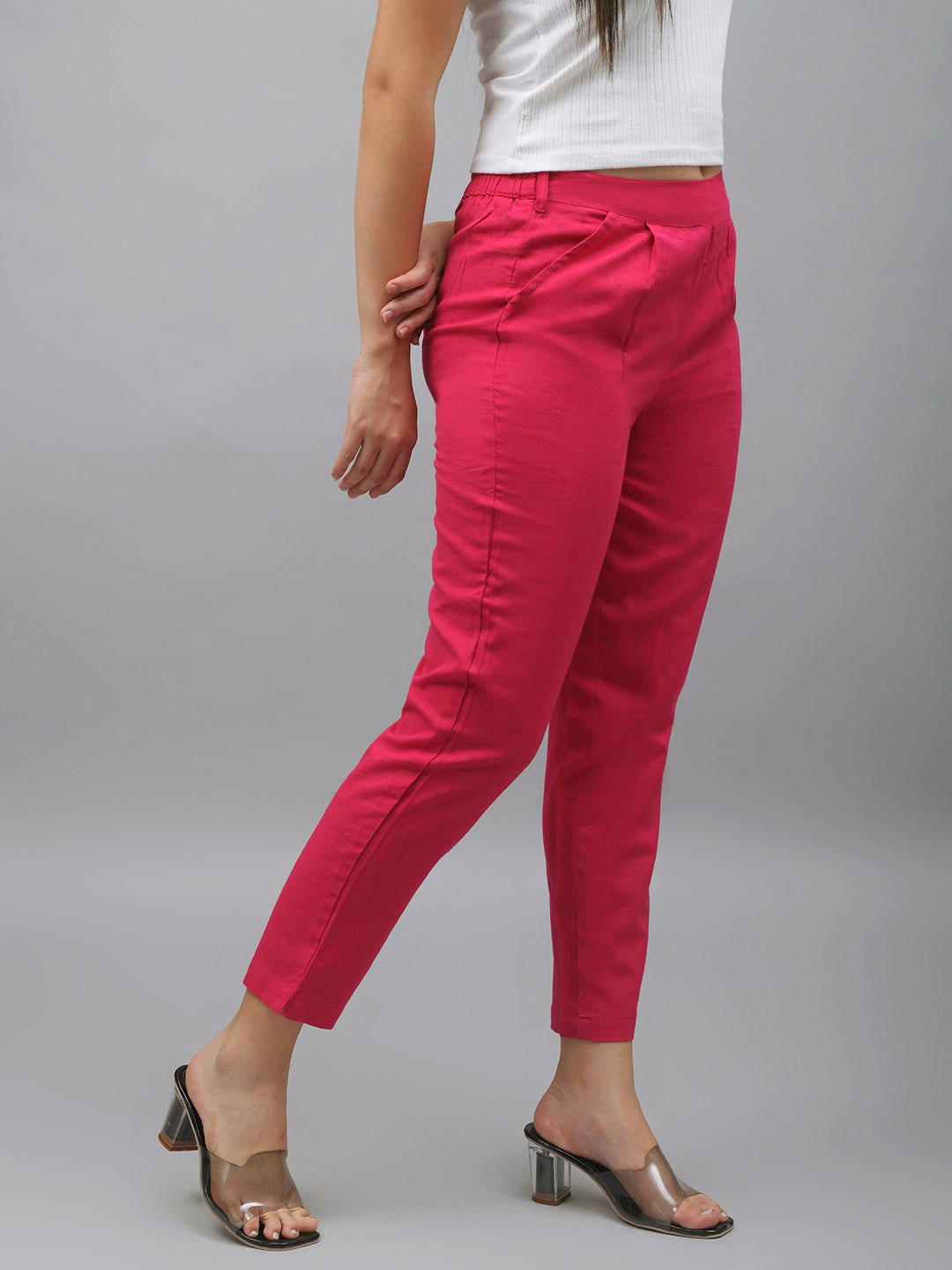 Me Craft Women Regular Fit Pink Cotton Blend Trousers