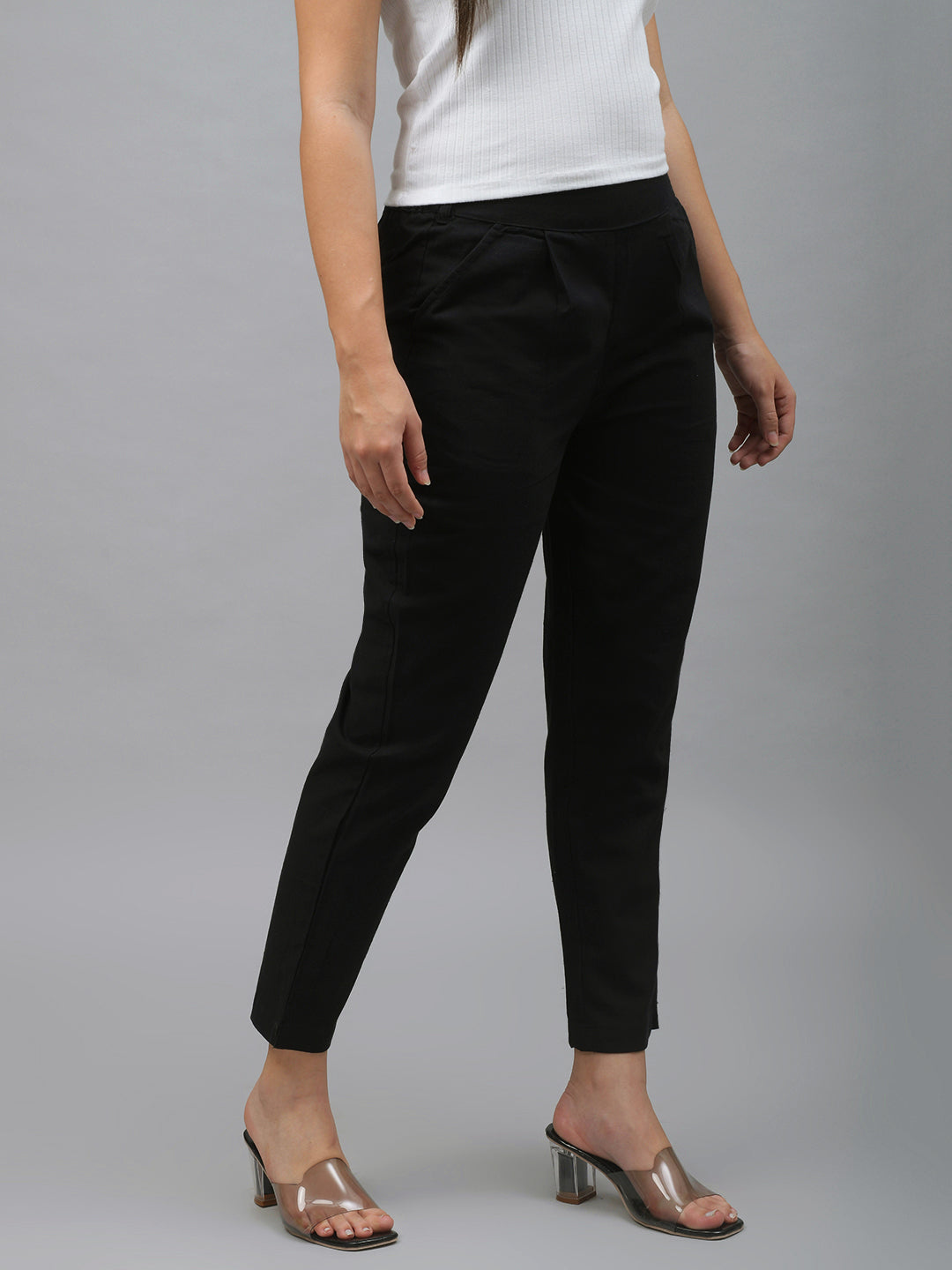 Me Craft Women Regular Fit Black Cotton Blend Trousers