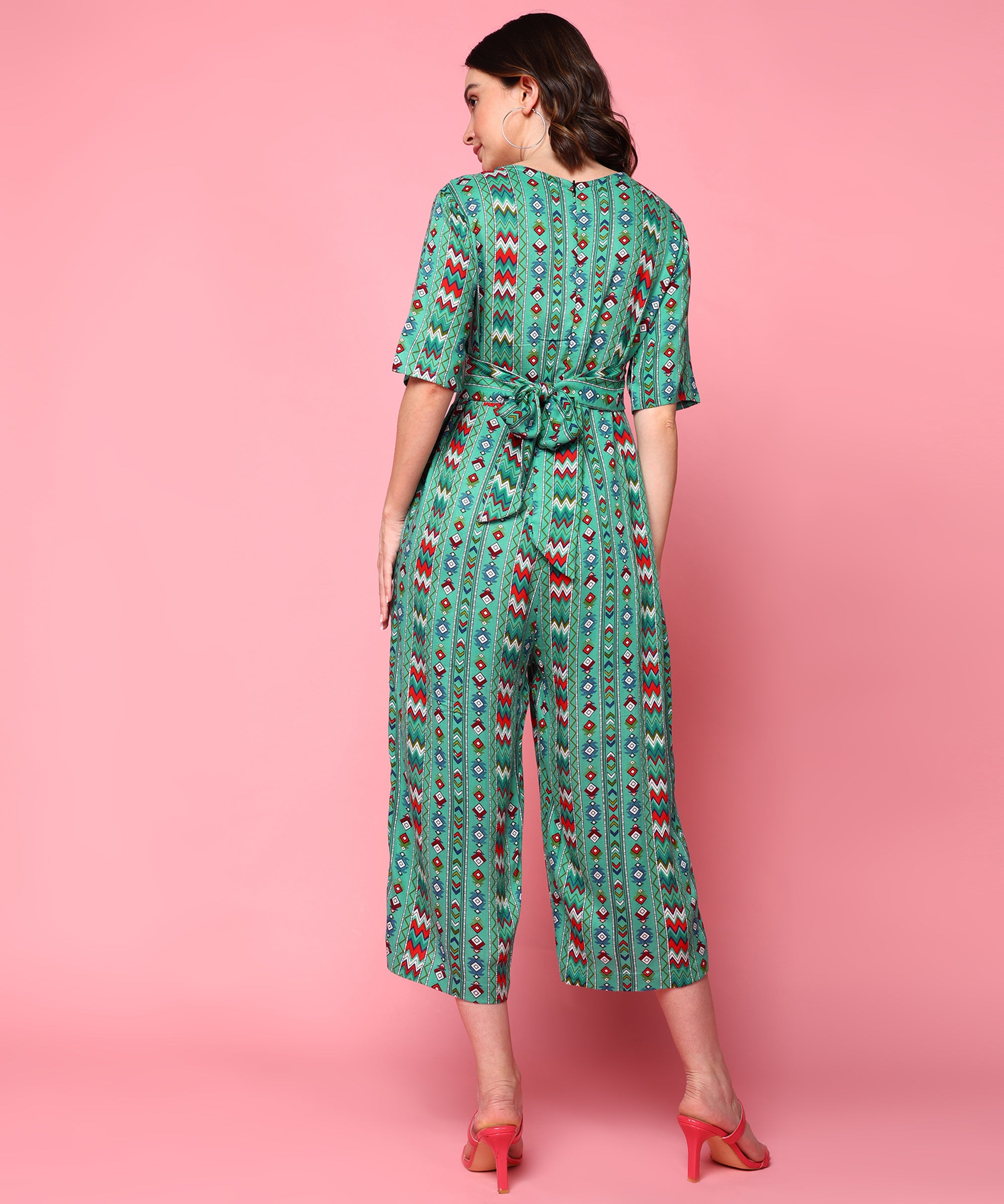 Me Craft Green Printed Jumpsuit For Women