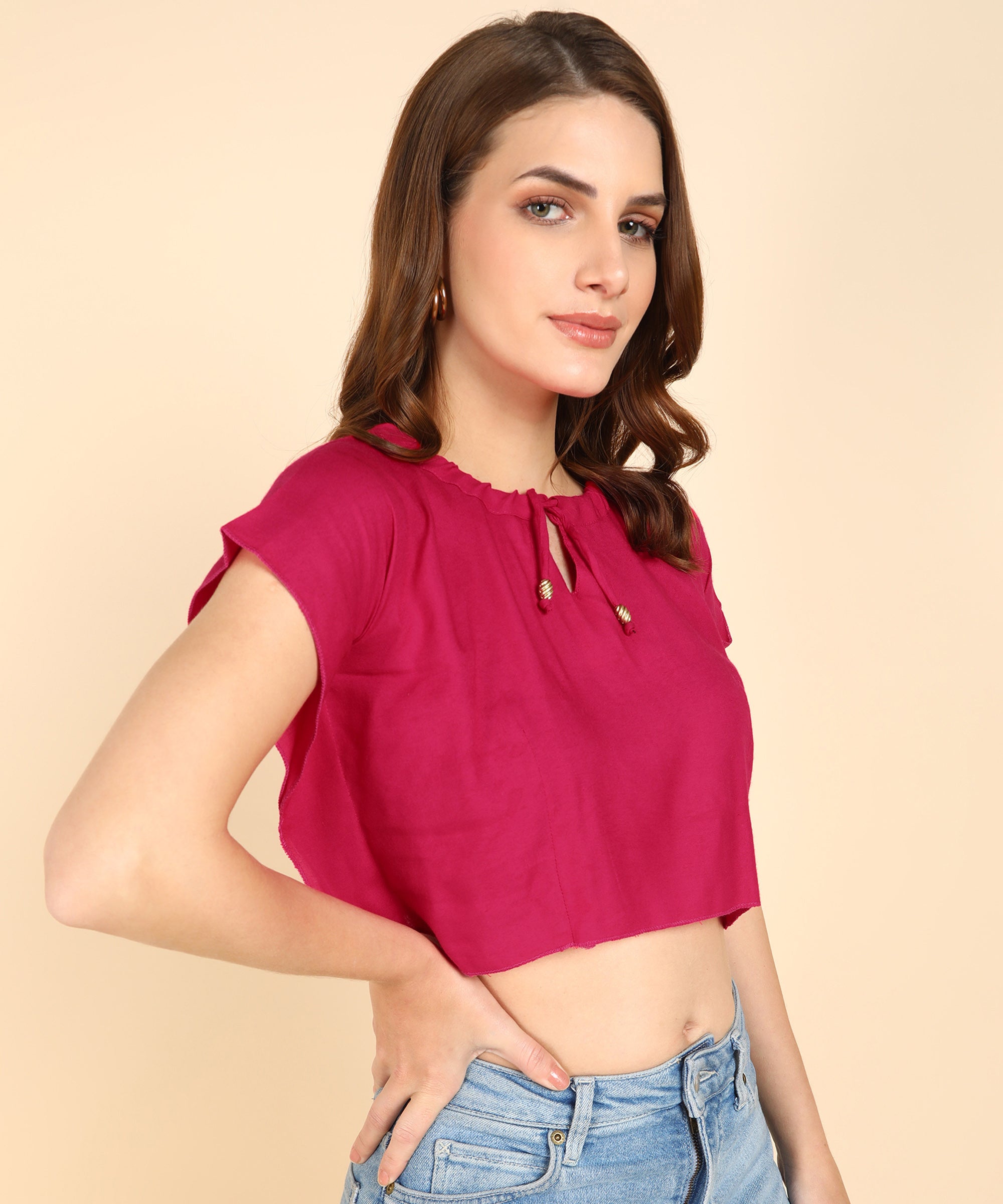 Me Craft Casual Kaftan Sleeves Solid Women Crop Top