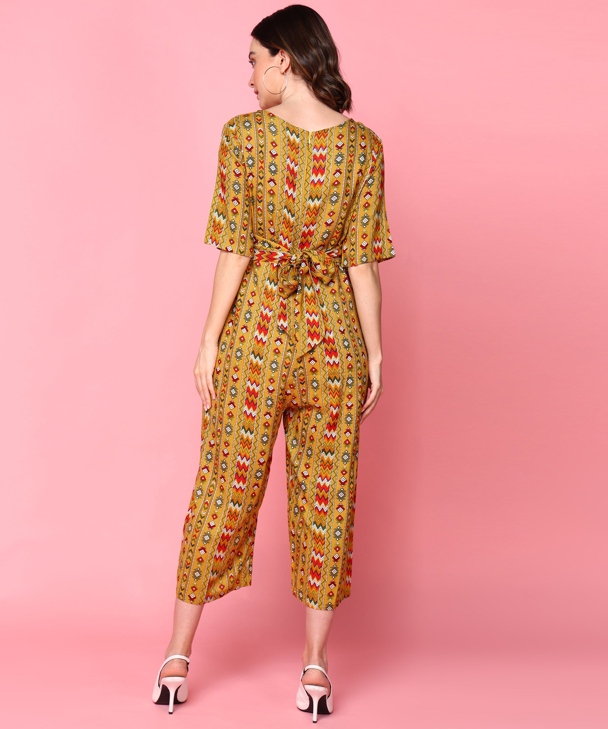 Me Craft Yellow Printed Jumpsuit For Women