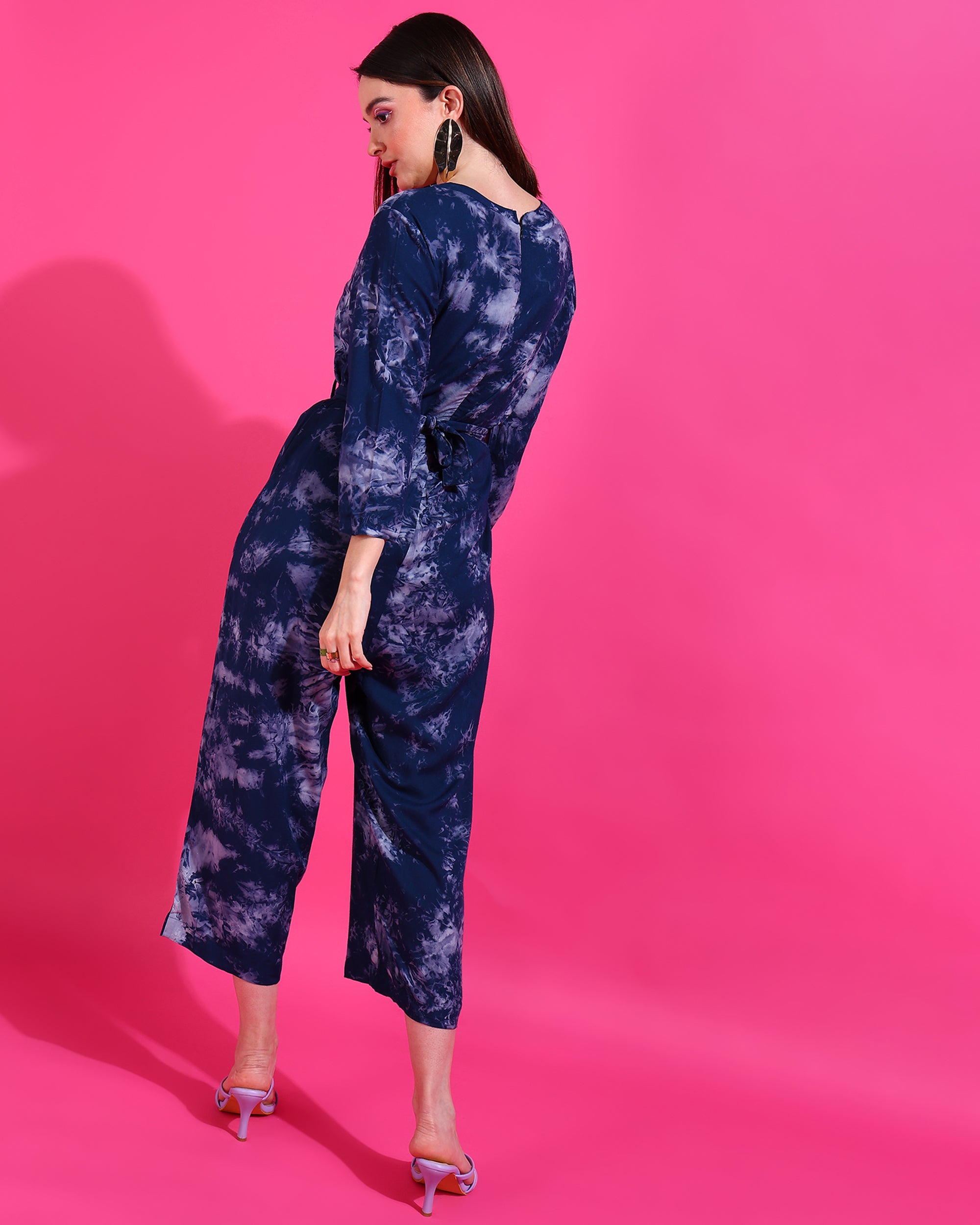 Me Craft Navy Blue Tie Dyed Jumpsuit For Women