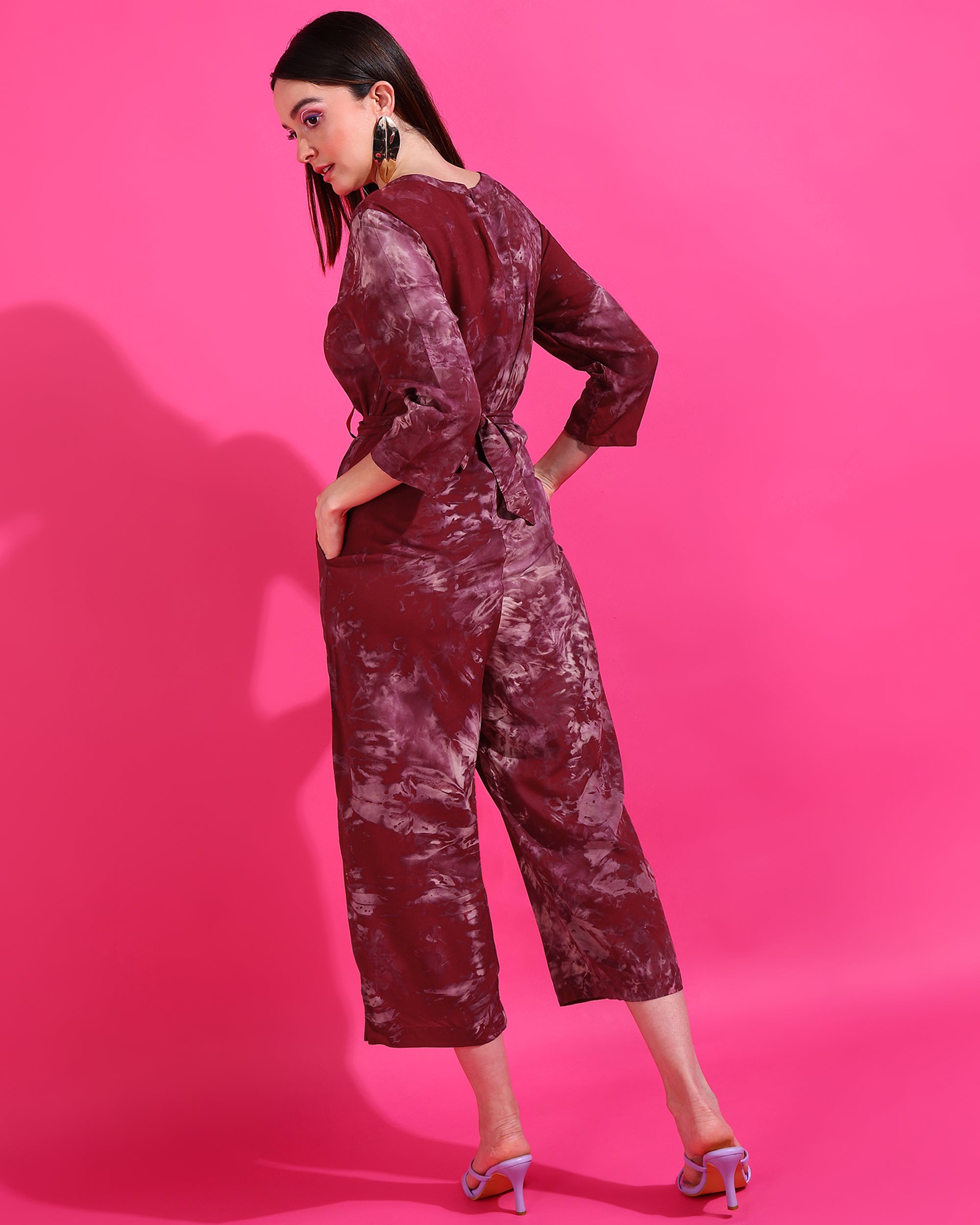 Me Craft Brown Tie Dyed Jumpsuit For Women