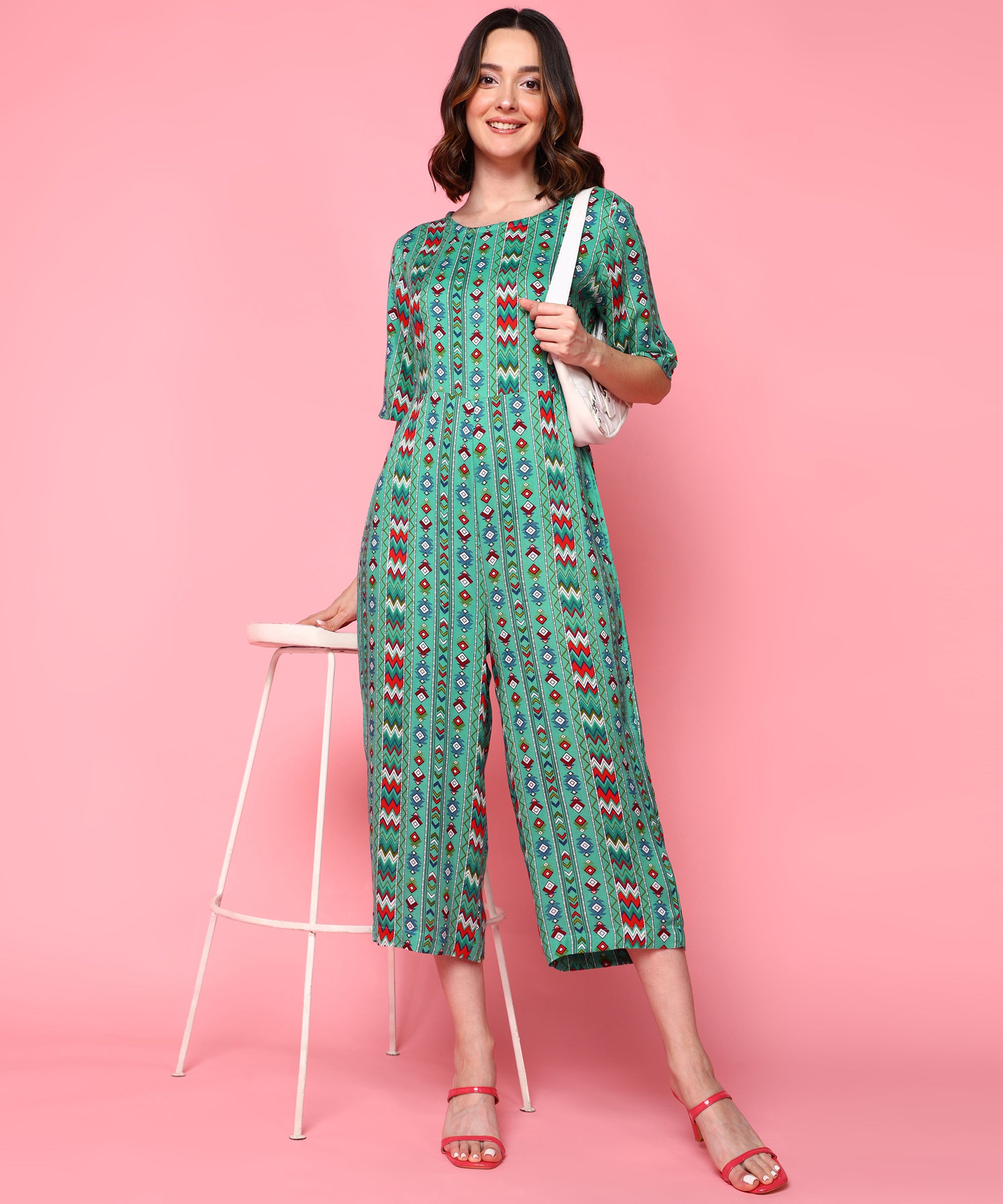 Me Craft Green Printed Jumpsuit For Women