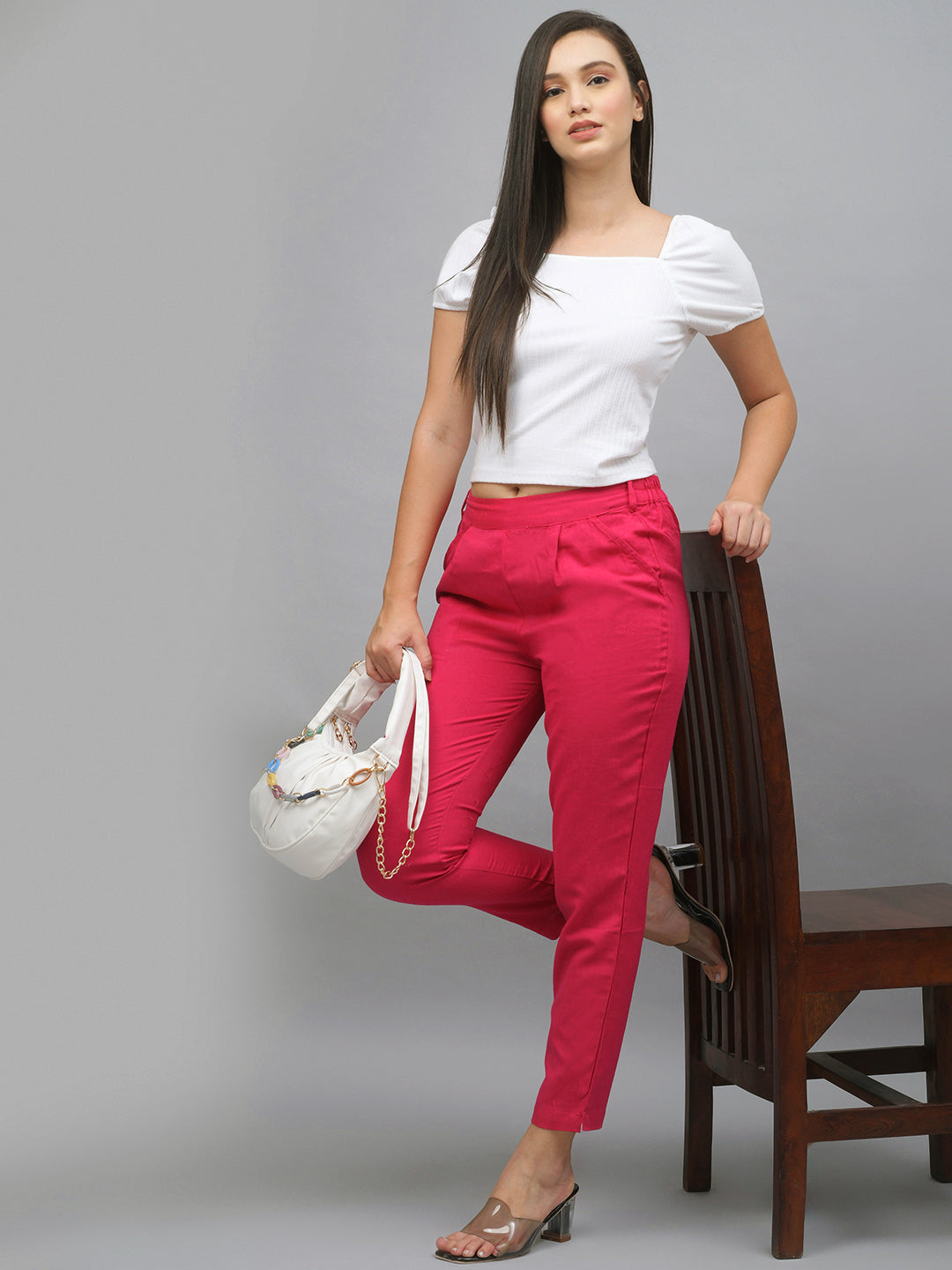 Me Craft Women Regular Fit Pink Cotton Blend Trousers