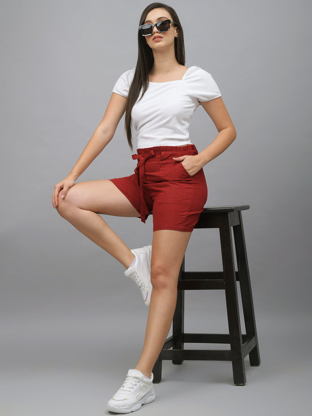 Me Craft Solid Women Maroon Regular Shorts